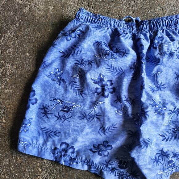 Sand N Sun Shorts Size L Blue Floral Tropical Drawstring Casual Summer Waist 26 - Picture 5 of 10